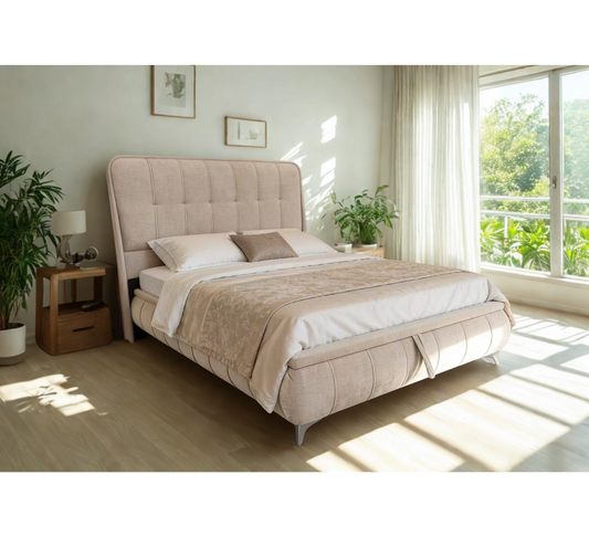 The Limerick Beige Chenille Bed | Ottoman Storage