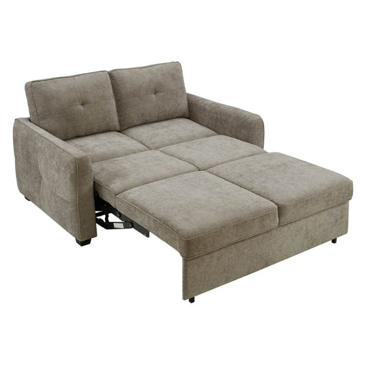 Koda Sofa Bed in Beige - Pull-forward bed mechanism extended - white background