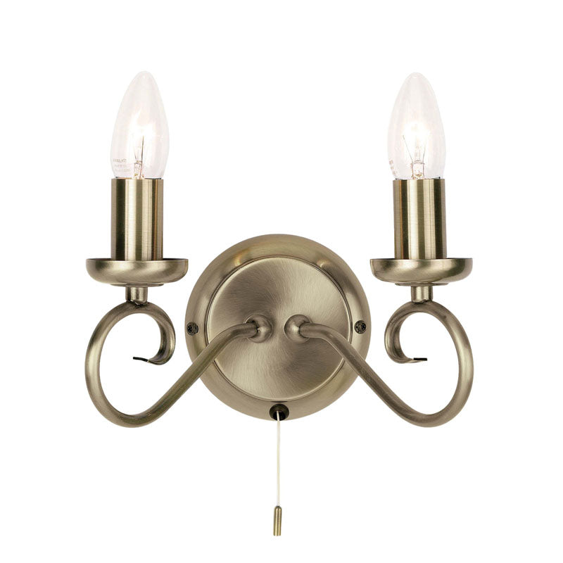 Trafford 2 Wall Light Antique Brass