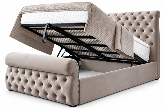 Lumina Ottoman Storage Bed | Luxury Honeycomb Sleigh Design