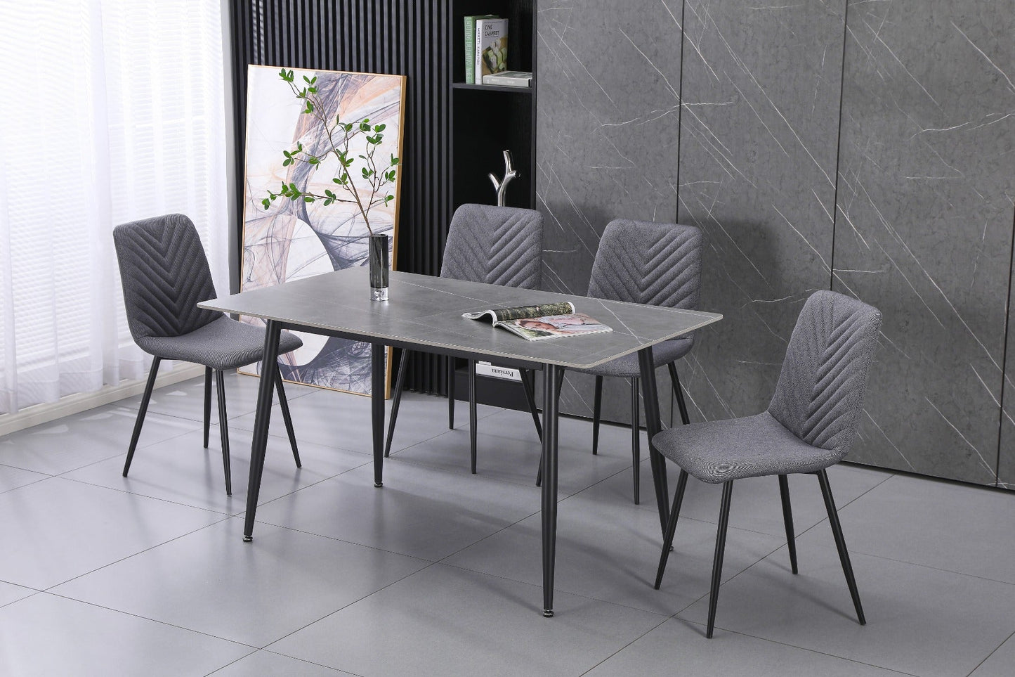 Essen 1.4 m Dining Table with Four Grey Chairs