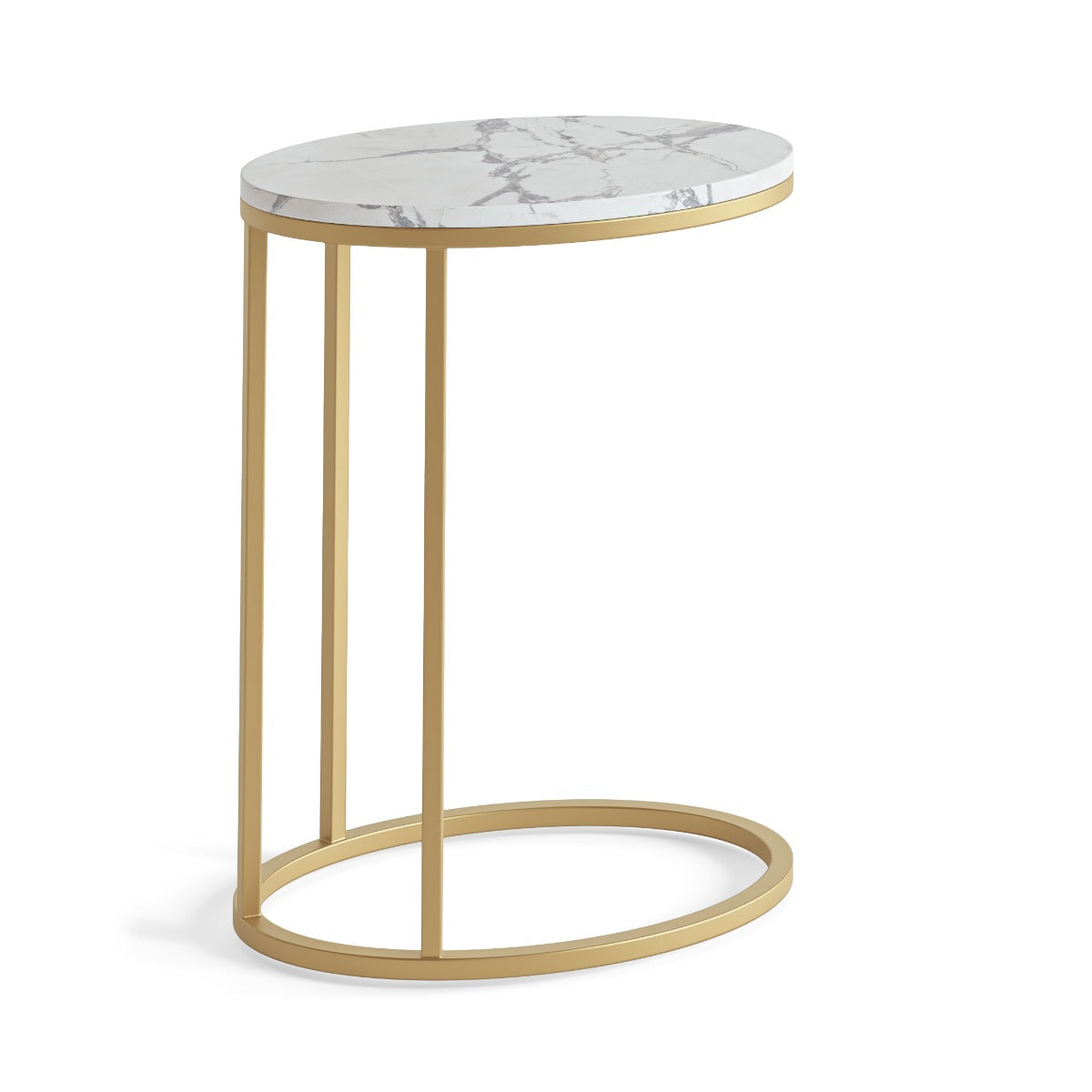 Marmora Oval C Side Table - Gold Base White Marble