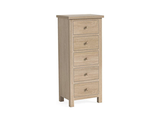 Modern Country Oak 5 Drawer Tall Chest – Vertical Storage Solution |