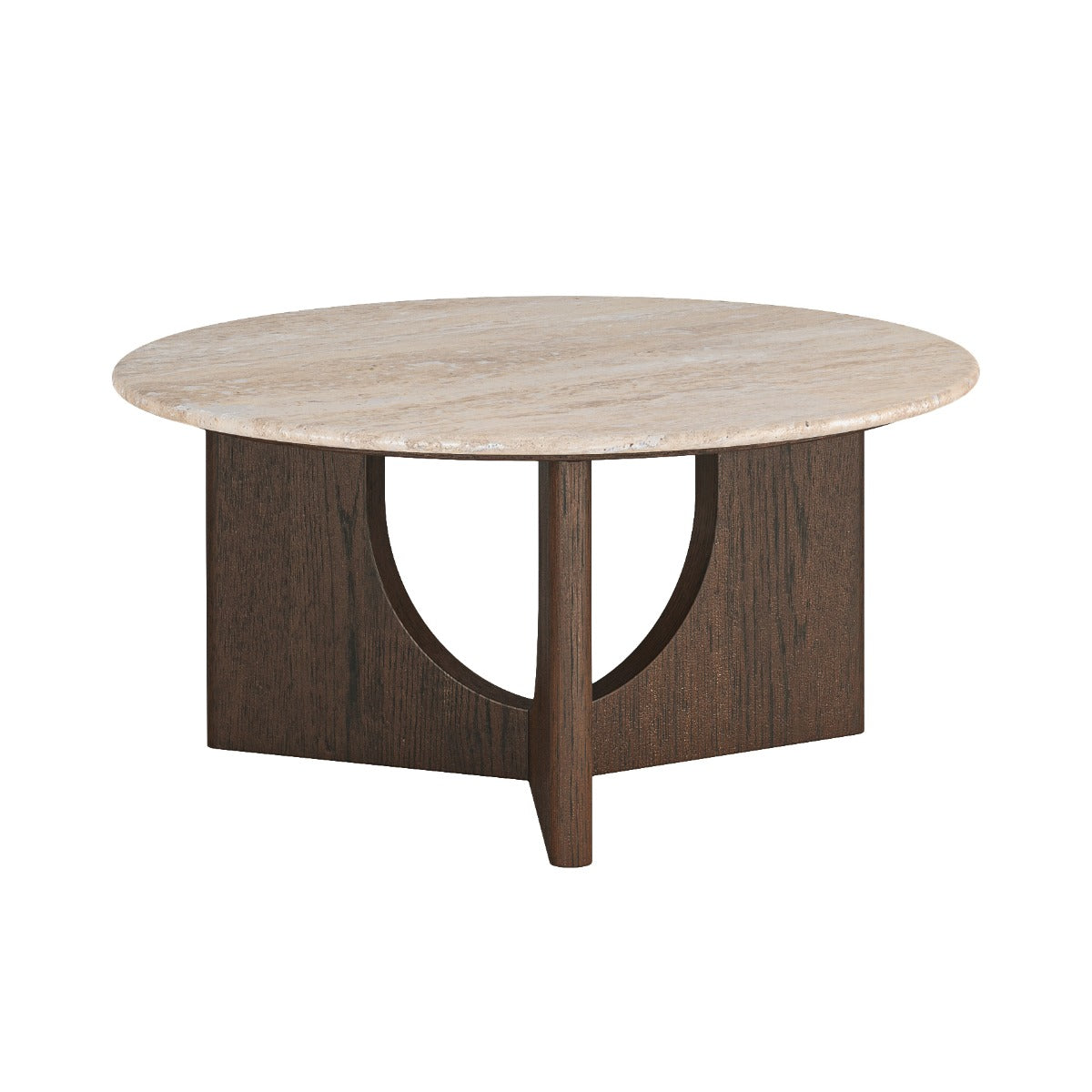 California Round Coffee Table With Travertine Top
