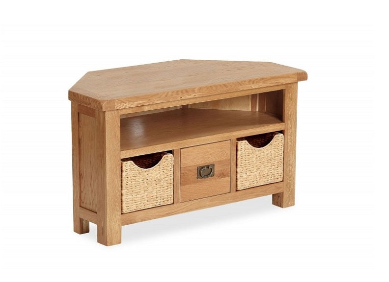 Salisbury Oak Corner Tv Unit With Baskets