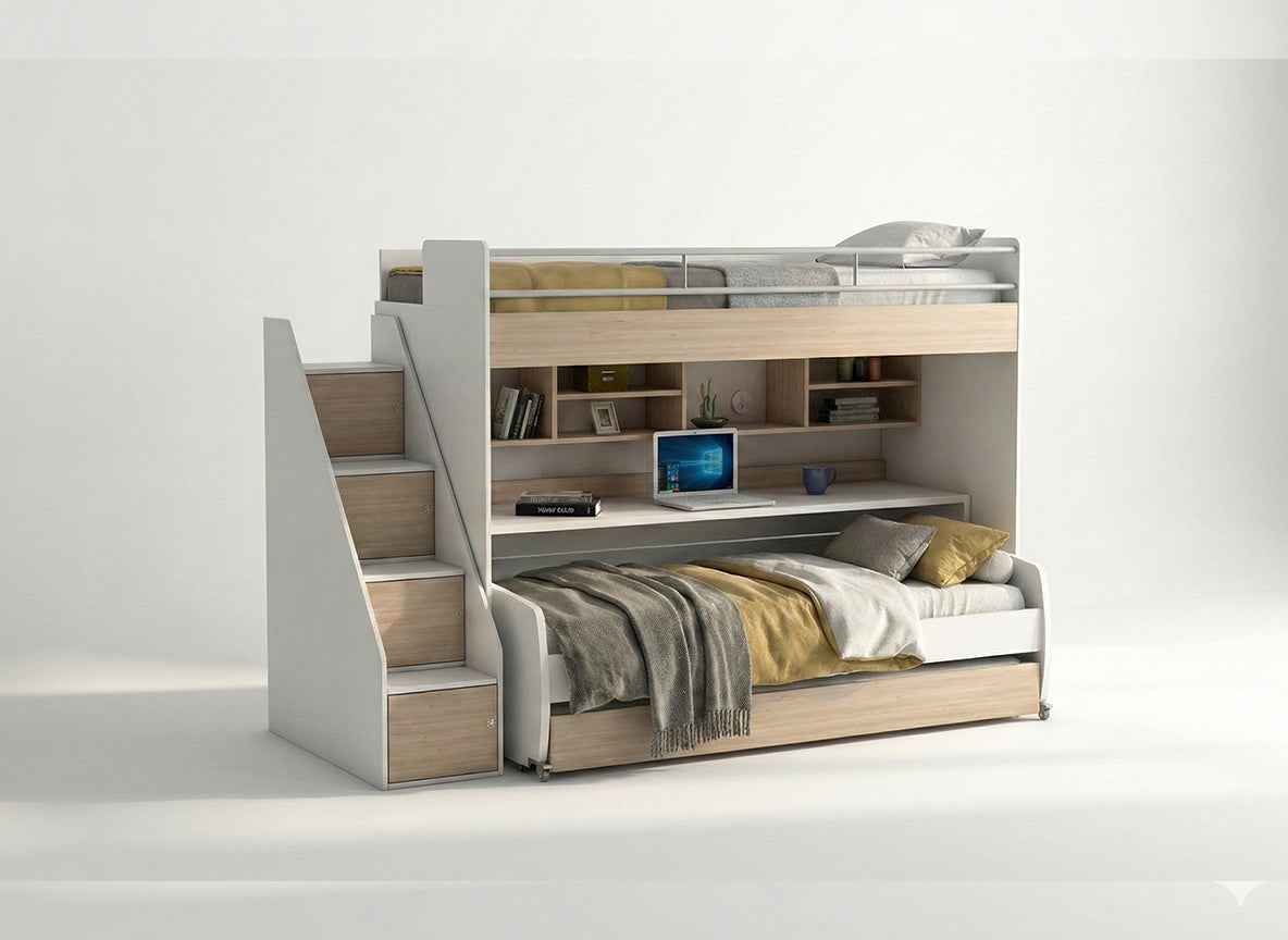 The İkon Bunk | With Trundle, Roll-Out Desk & Mattresses | Multimo