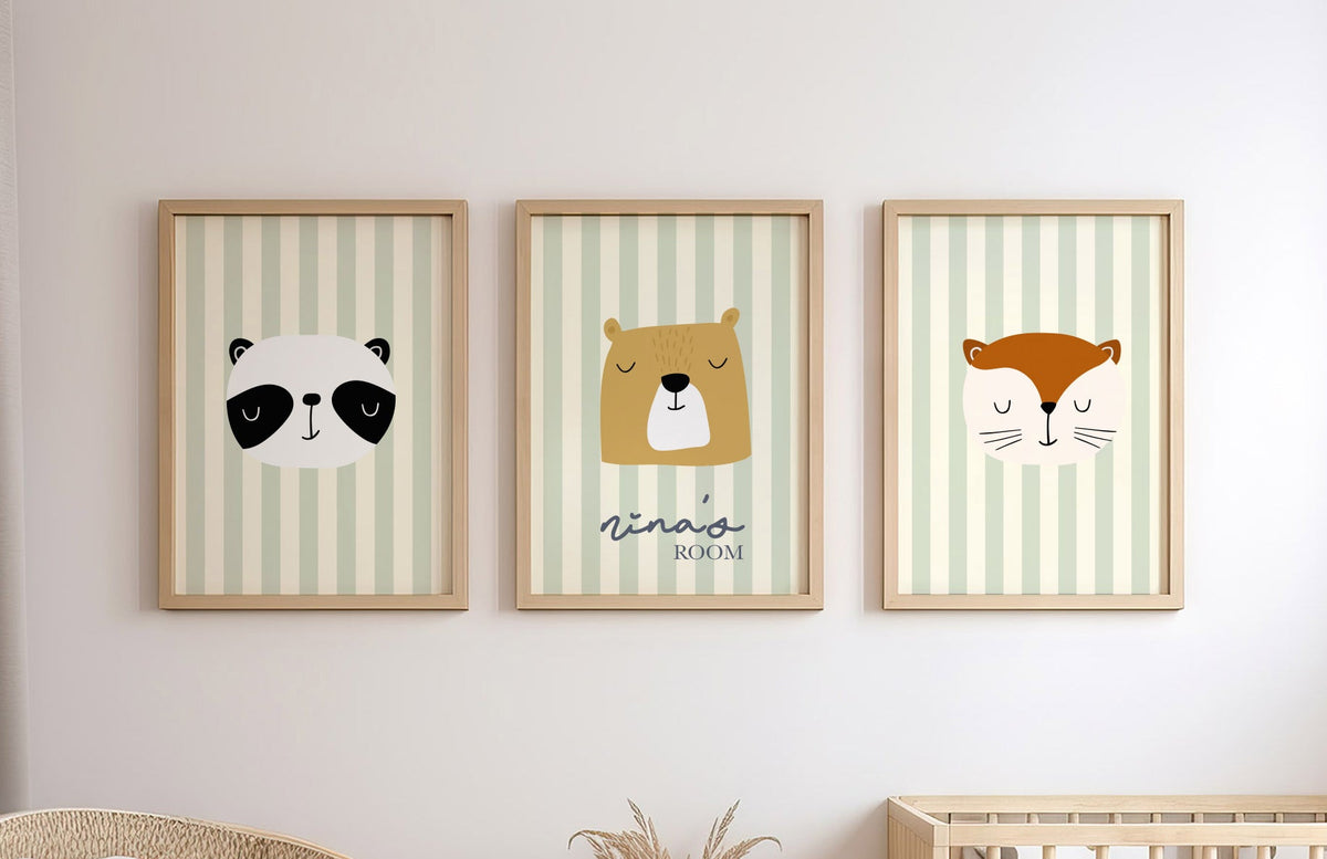 Striped Animal Personalised Name Print - Set of 3