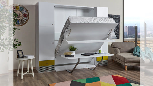 The Loft Desk Wall Bed | With Gold Mattress | 144 cm Desk | Multimo