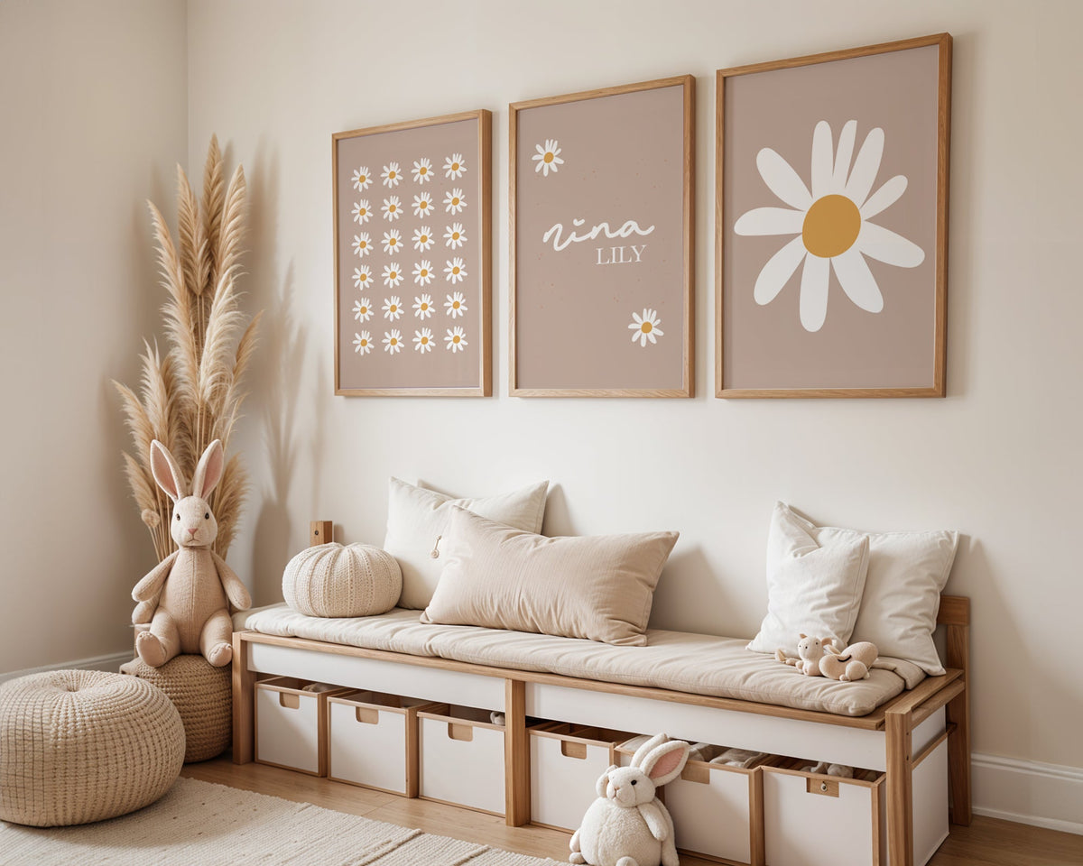 Daisies personalised Name Print - Set of 3