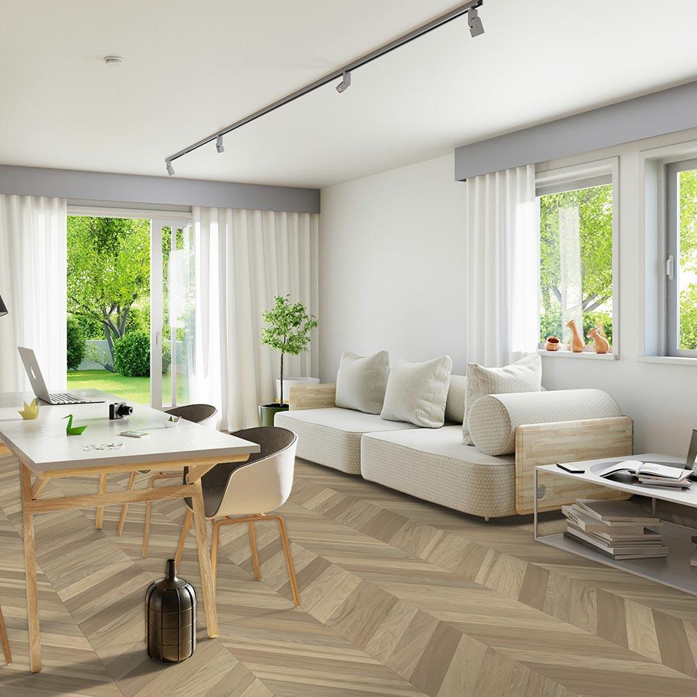 Artisan Chevron Invisible Light Brushed Lacquered Flooring