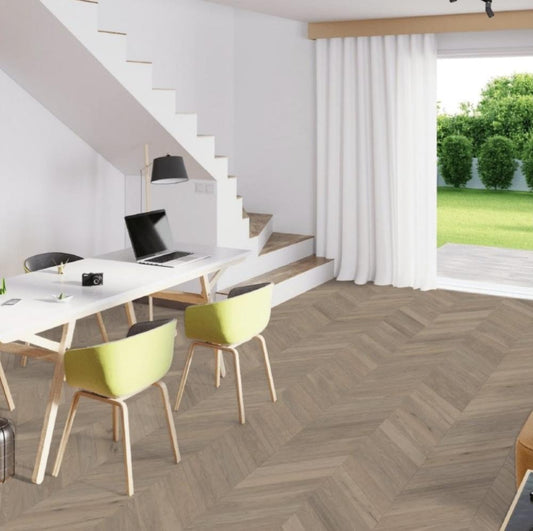Artisan Chevron Smoke White Light Brushed Oiled Flooring