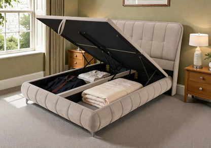 The Limerick Beige Chenille Bed | Ottoman Storage