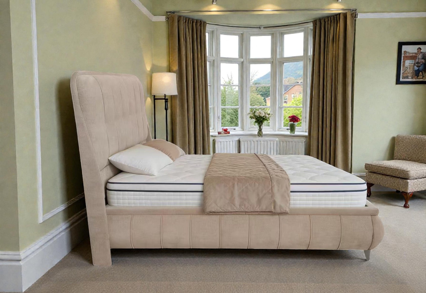The Limerick Beige Chenille Bed | Ottoman Storage