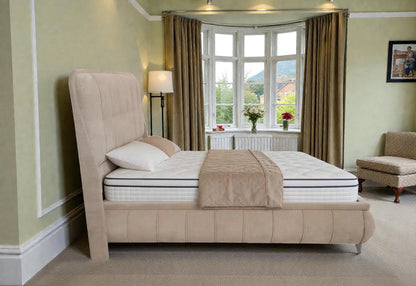 The Limerick Beige Chenille Bed | Ottoman Storage