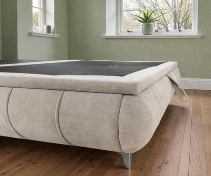 The Limerick Beige Chenille Bed | Ottoman Storage