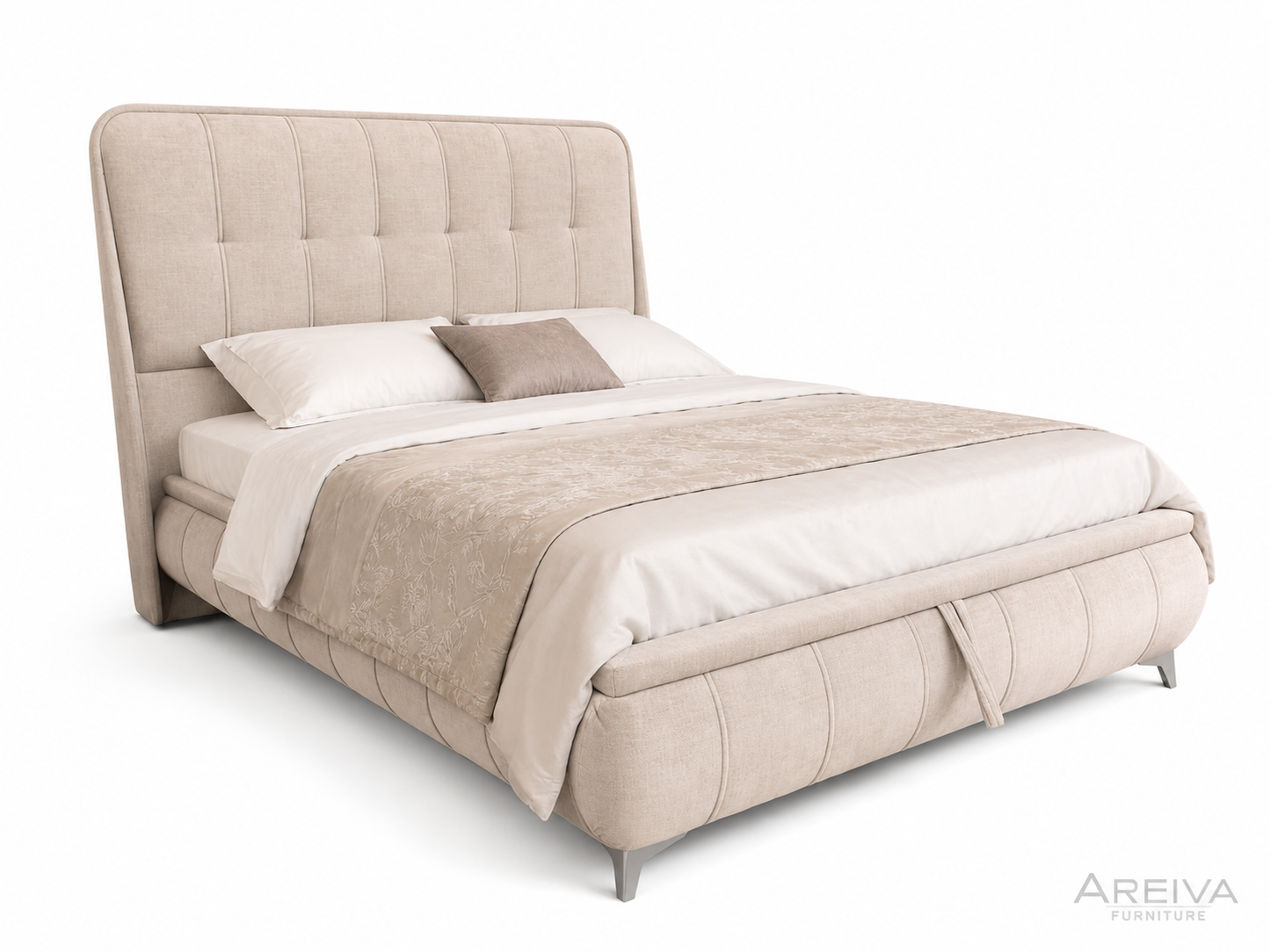 The Limerick Beige Chenille Bed | Ottoman Storage