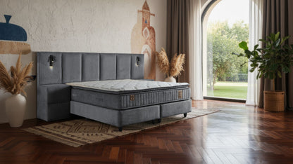 The Arte XL Ottoman Bed | With Bedside Tables, LED Lights & USB Ports