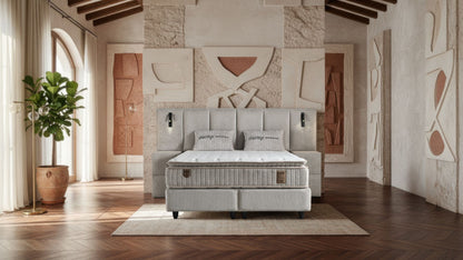 The Arte XL Ottoman Bed | With Bedside Tables, LED Lights & USB Ports