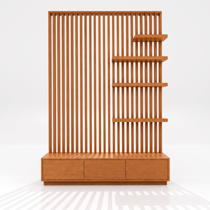 Modena | Slatted Room Divider with Display Shelves & Storage