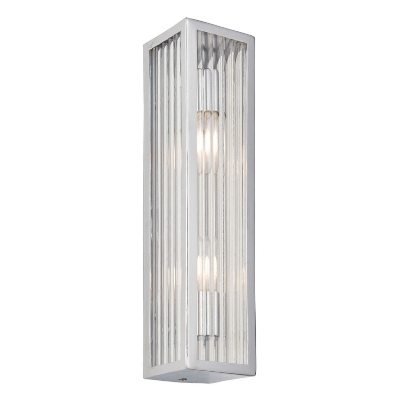 Newham Bathroom 2 Wall Light Chrome/Clear Ribbed