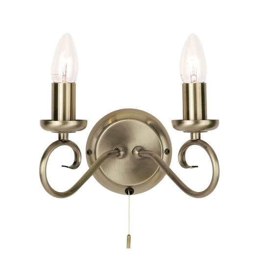 Trafford 2 Wall Light Antique Brass