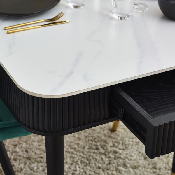 Louis Fluted Stone Top Dining Table With Drawers