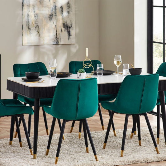 Louis Fluted Stone Top Dining Table With Drawers