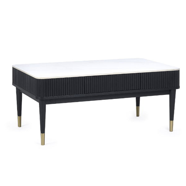 Louis Black Fluted Stone Top Coffee Table With 2 Drawers