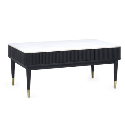 Louis Black Fluted Stone Top Coffee Table With 2 Drawers