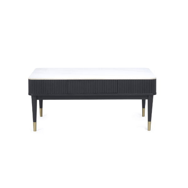 Louis Black Fluted Stone Top Coffee Table With 2 Drawers