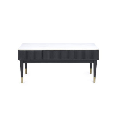 Louis Black Fluted Stone Top Coffee Table With 2 Drawers