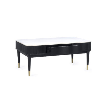 Louis Black Fluted Stone Top Coffee Table With 2 Drawers