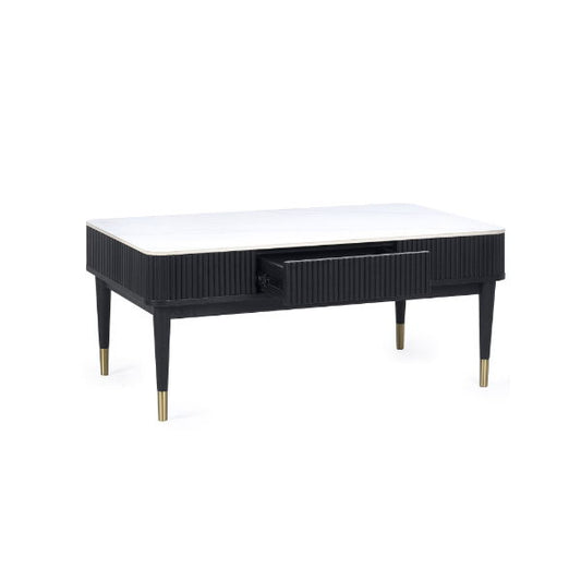 Louis Black Fluted Stone Top Coffee Table With 2 Drawers