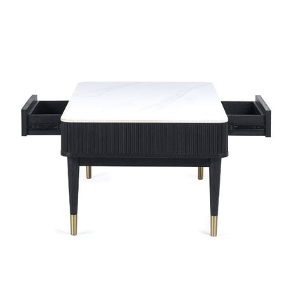 Louis Black Fluted Stone Top Coffee Table With 2 Drawers