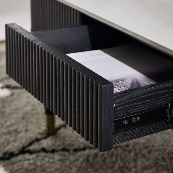 Louis Black Fluted Stone Top Coffee Table With 2 Drawers