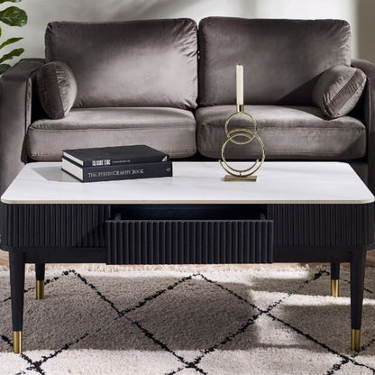 Louis Black Fluted Stone Top Coffee Table With 2 Drawers