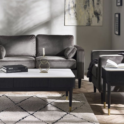 Louis Black Fluted Stone Top Coffee Table With 2 Drawers