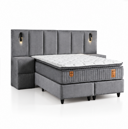 The Arte XL Ottoman Bed | With Bedside Tables, LED Lights & USB Ports