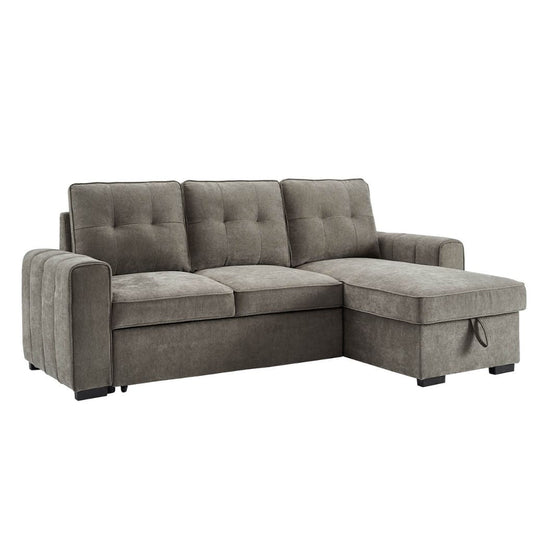 Toby Corner Group Sofa Bed in Grey - Closed sofa, angled view - white background