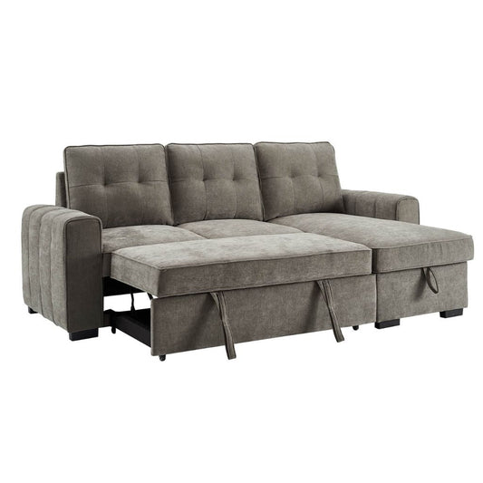 Toby Corner Group Sofa Bed in Grey - Pull-out bed mechanism being opened - white background
