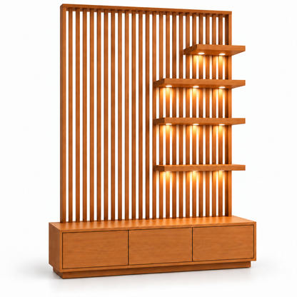 Modena | Slatted Room Divider with Display Shelves & Storage
