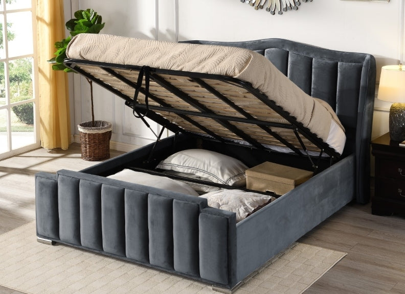 Clare Grey Velvet Storage Bedframe