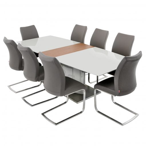 Dolcedo Grey Dining Table | High Gloss | Walnut Extension