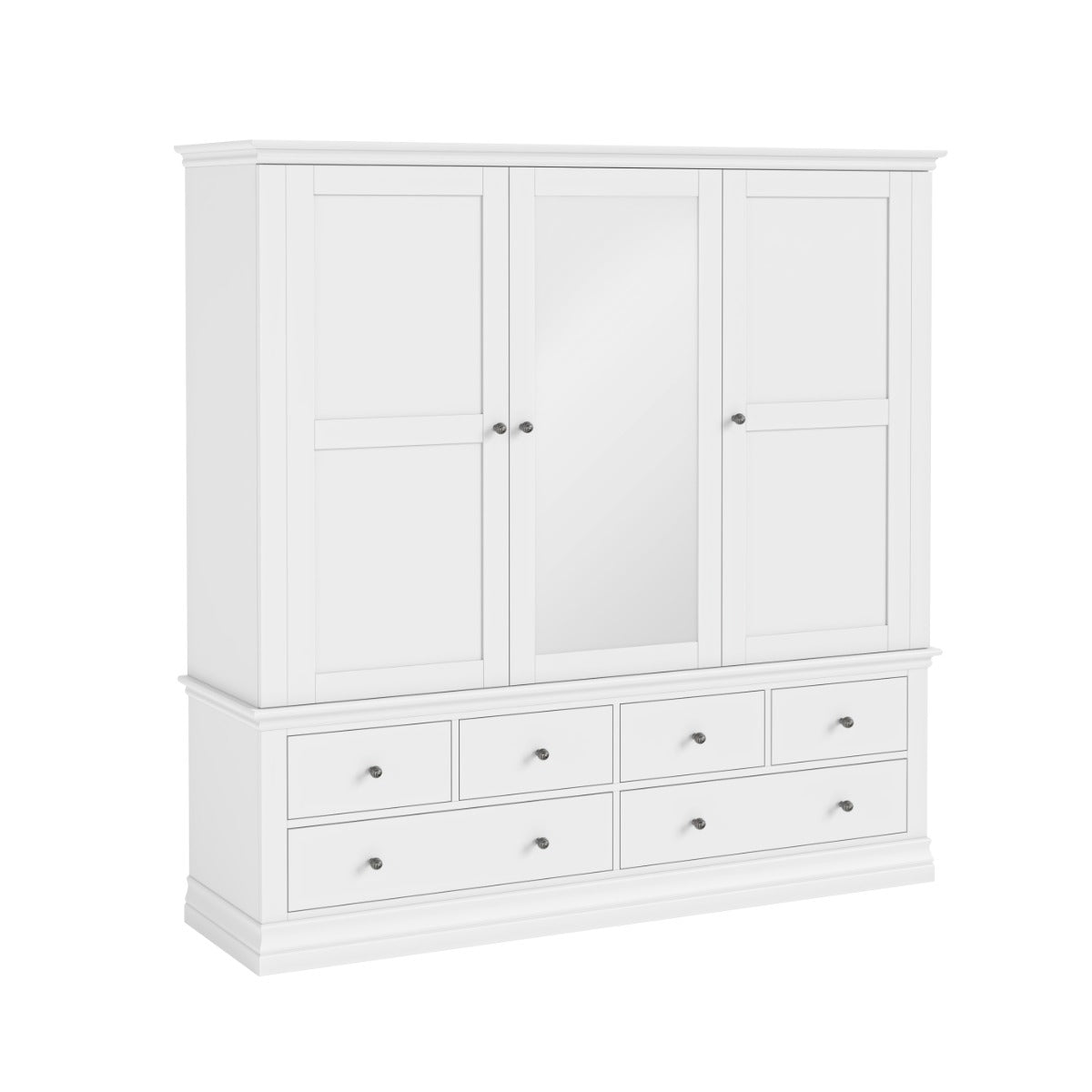Bordeaux White Triple Wardrobe With Six Drawers
