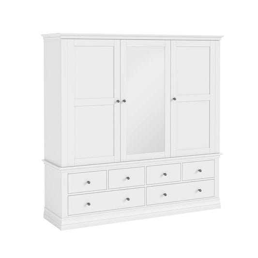 Bordeaux White Triple Wardrobe With Six Drawers