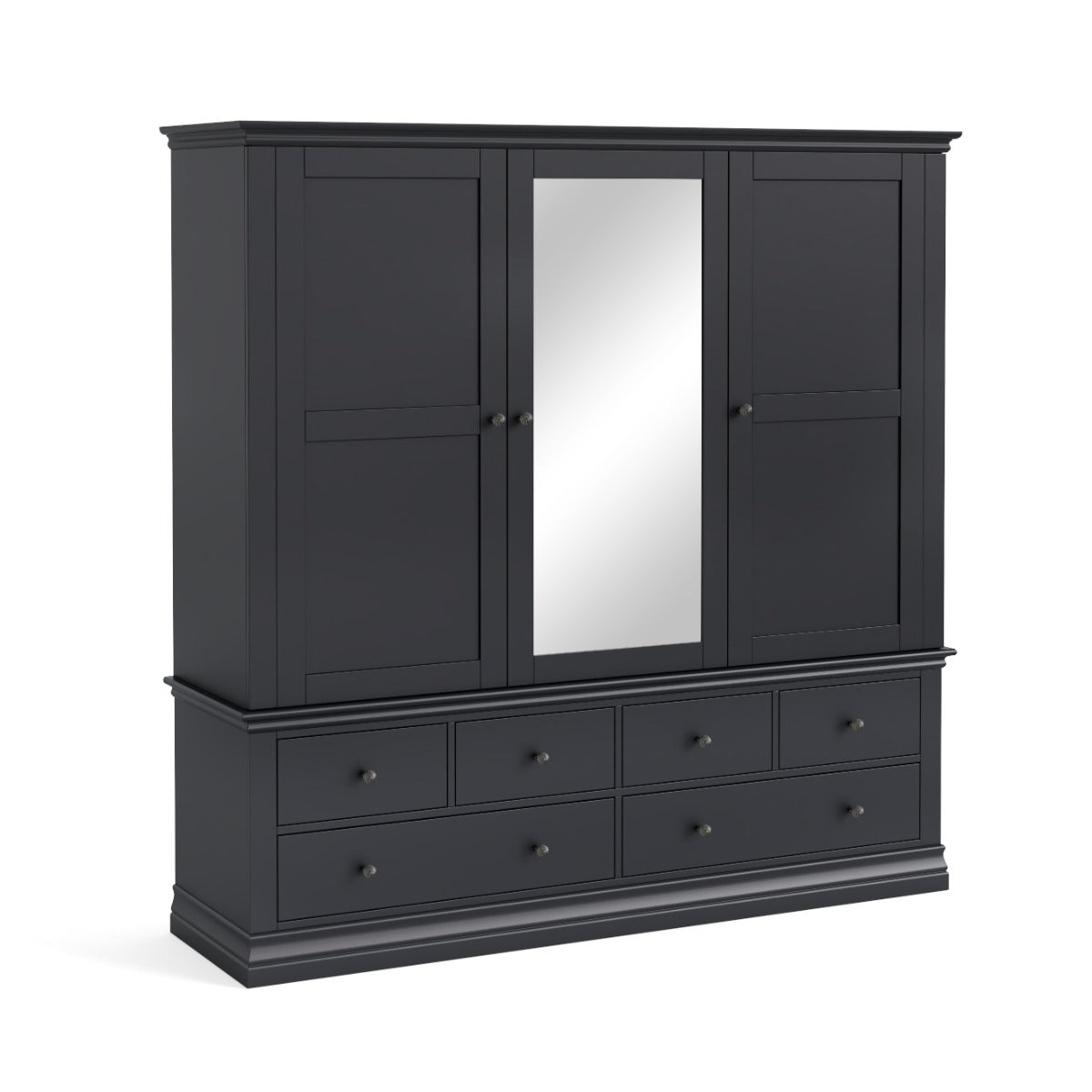 Bordeaux Charcoal Triple Wardrobe With 6 Drawers