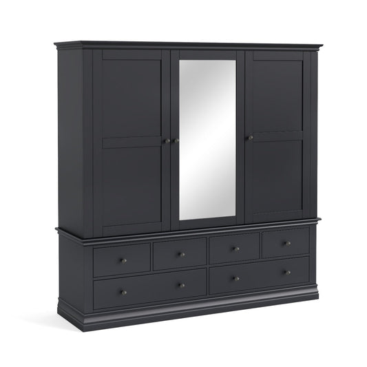 Bordeaux Charcoal Triple Wardrobe With 6 Drawers