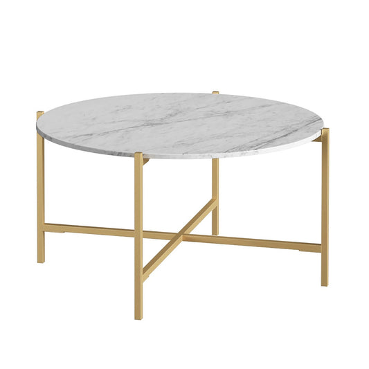 Marmora Round Coffee - Gold Base White Marble