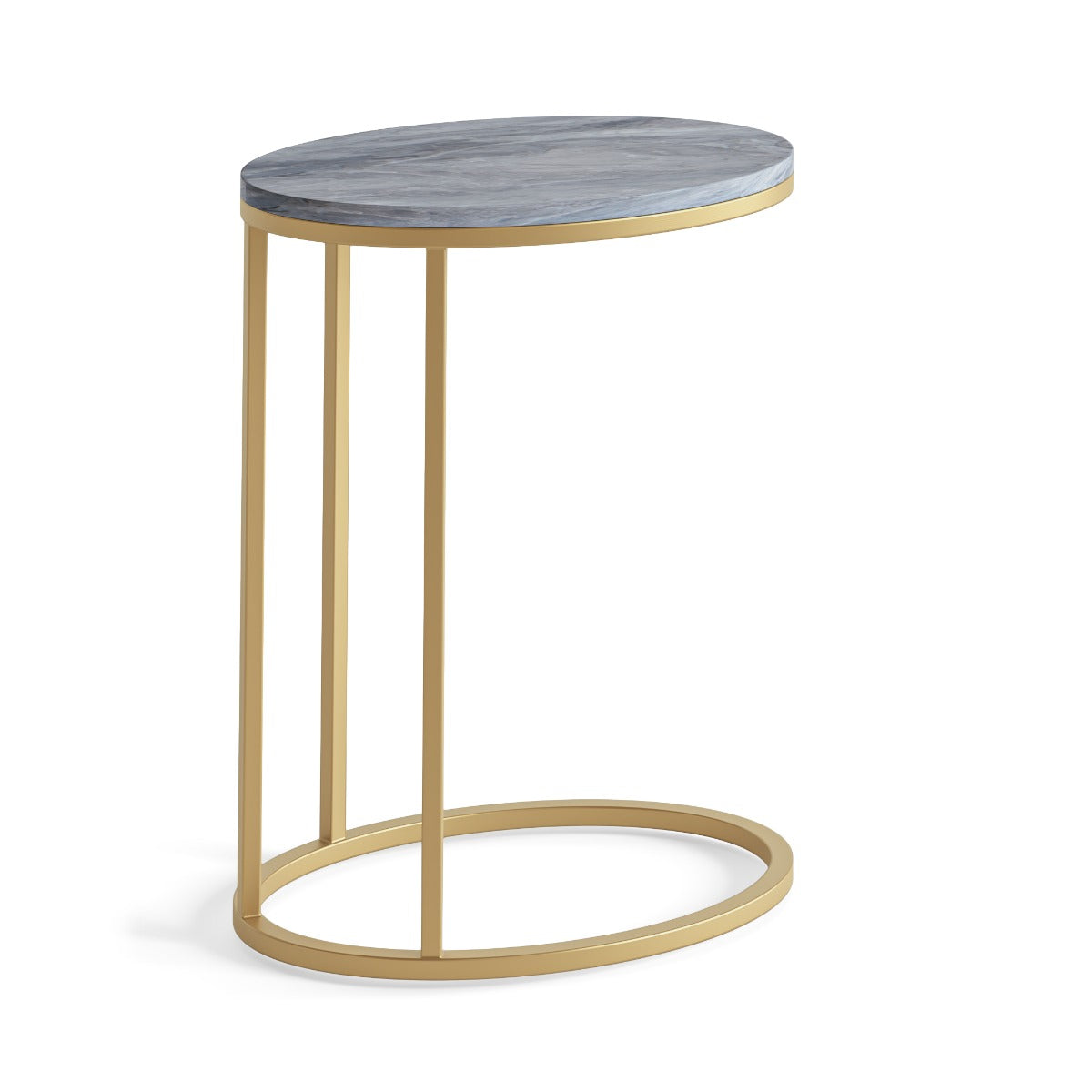 Marmora Oval C Side Table - Gold Base Grey Marble