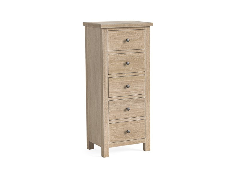 Modern Country Oak 5 Drawer Tall Chest – Vertical Storage Solution |